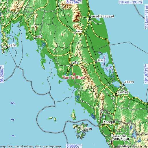 Topographic map of Yan Ta Khao