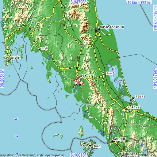 Topographic map of Trang