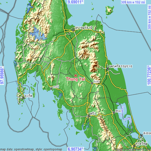 Topographic map of Thung Yai