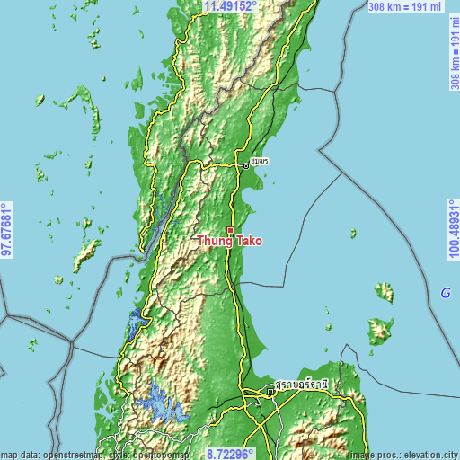 Topographic map of Thung Tako