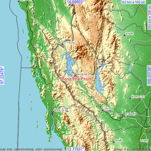 Topographic map of Thong Pha Phum