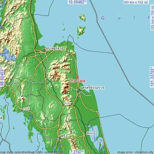 Topographic map of Tha Sala