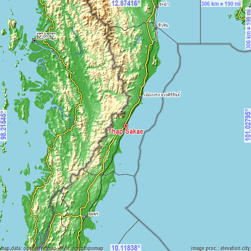 Topographic map of Thap Sakae