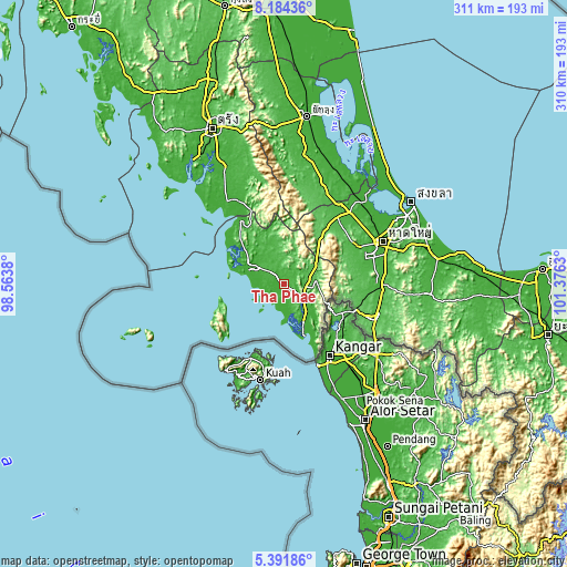 Topographic map of Tha Phae