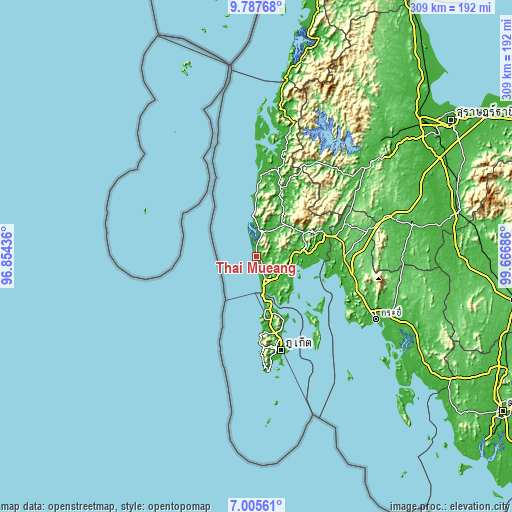 Topographic map of Thai Mueang