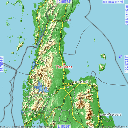 Topographic map of Tha Chana