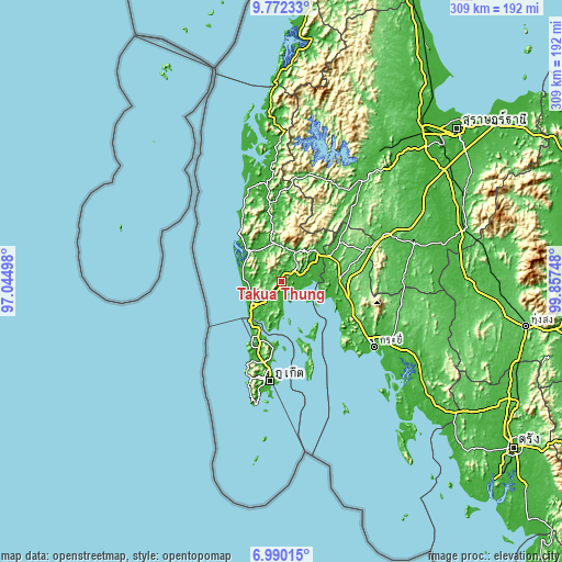 Topographic map of Takua Thung