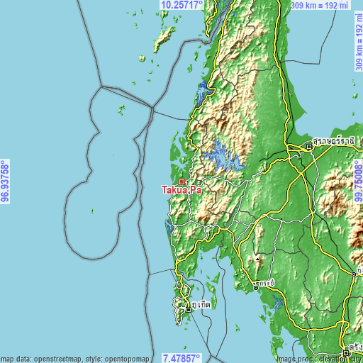 Topographic map of Takua Pa