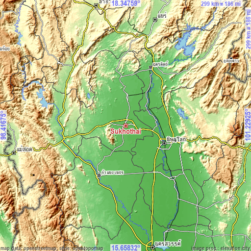 Topographic map of Sukhothai