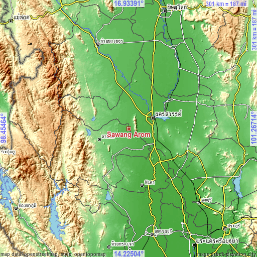 Topographic map of Sawang Arom