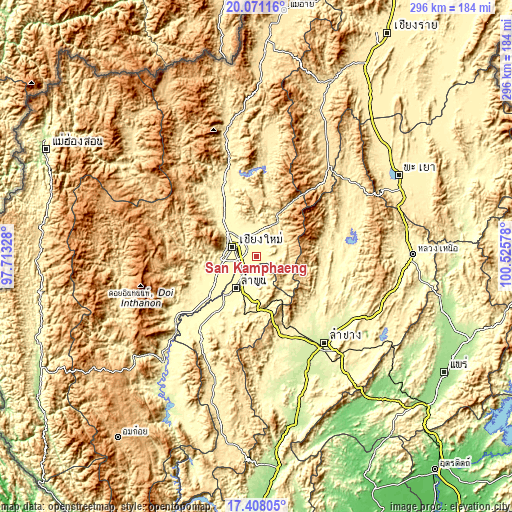 Topographic map of San Kamphaeng
