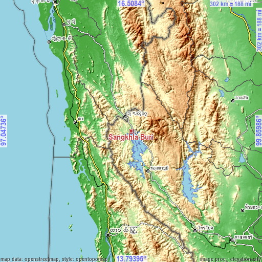 Topographic map of Sangkhla Buri