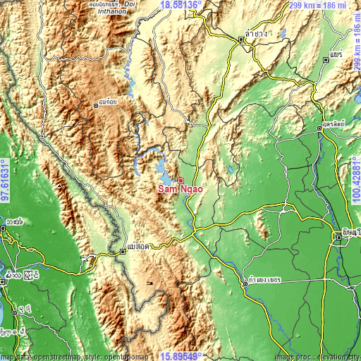 Topographic map of Sam Ngao