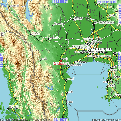 Topographic map of Ratchaburi