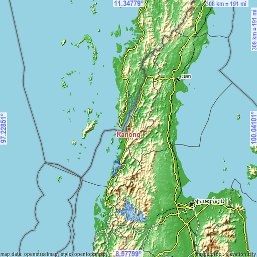 Topographic map of Ranong