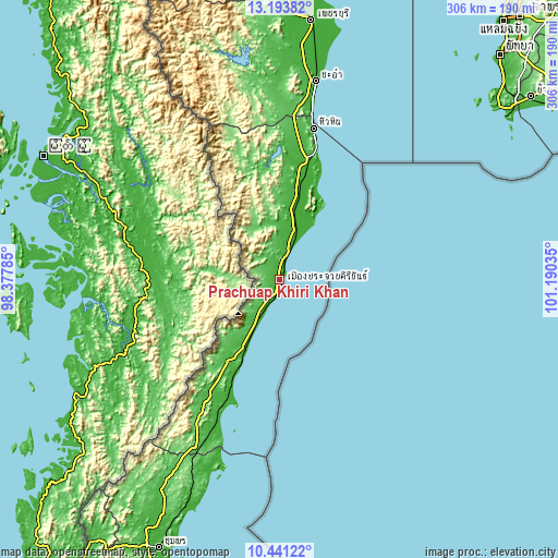 Topographic map of Prachuap Khiri Khan