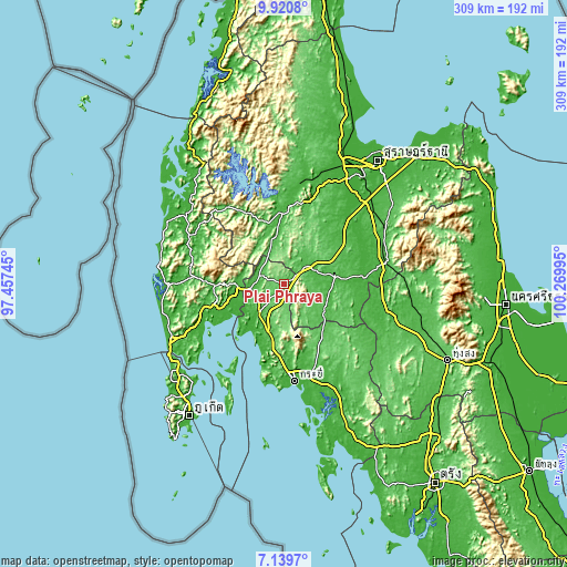 Topographic map of Plai Phraya