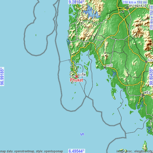 Topographic map of Phuket