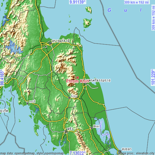 Topographic map of Phrom Khiri