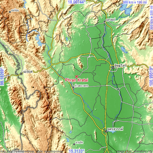 Topographic map of Phran Kratai