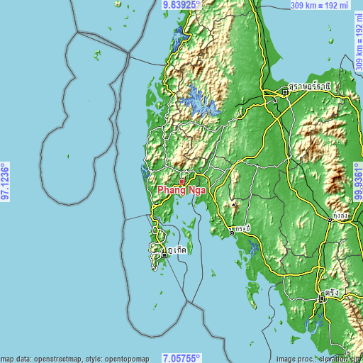 Topographic map of Phang Nga