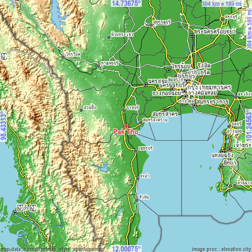 Topographic map of Pak Tho