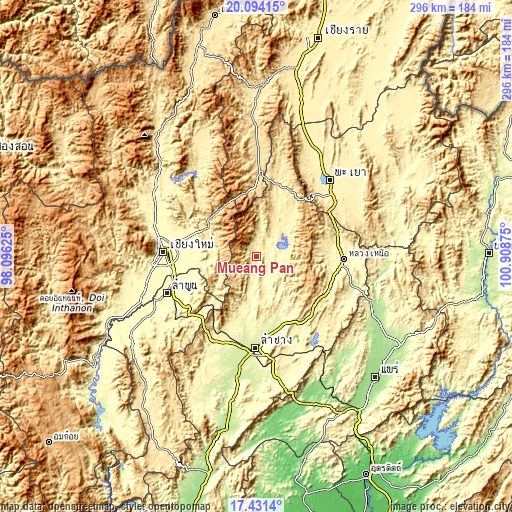 Topographic map of Mueang Pan