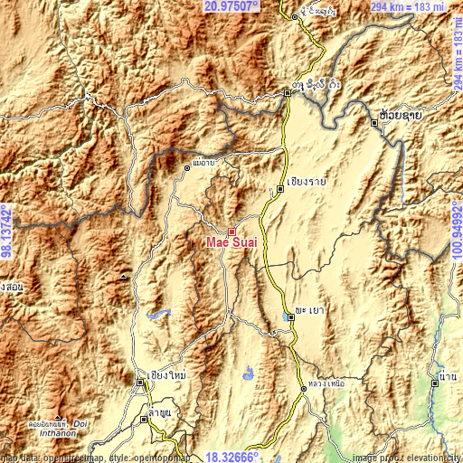 Topographic map of Mae Suai