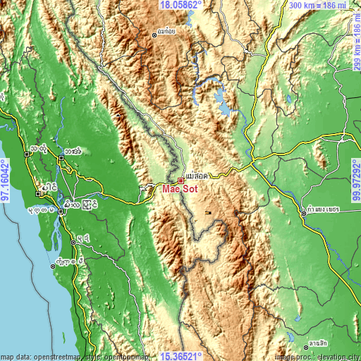 Topographic map of Mae Sot