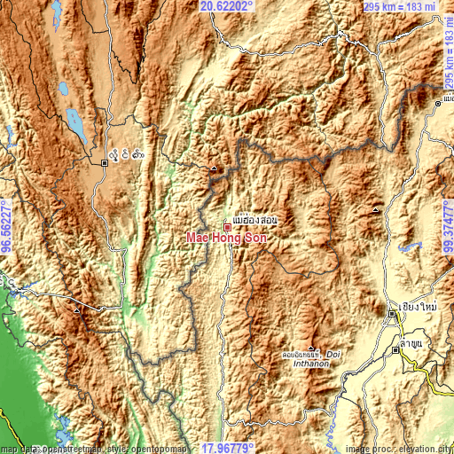 Topographic map of Mae Hong Son