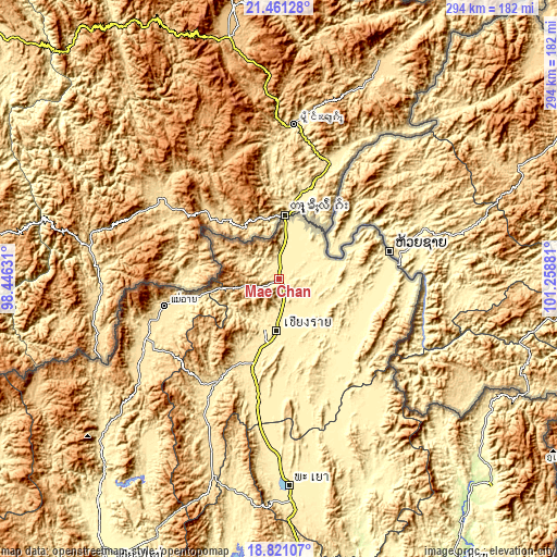 Topographic map of Mae Chan