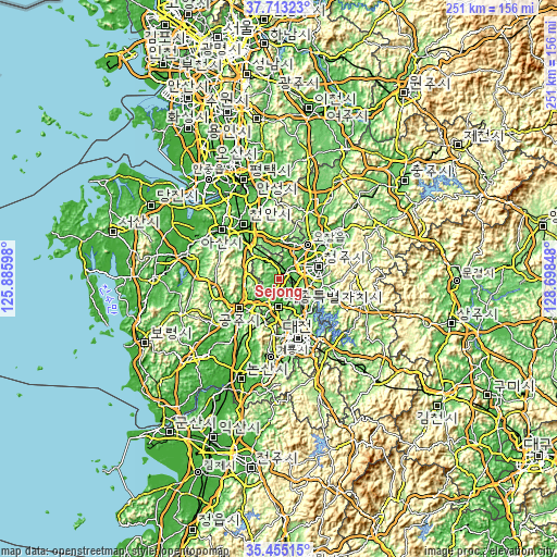 Topographic map of Sejong