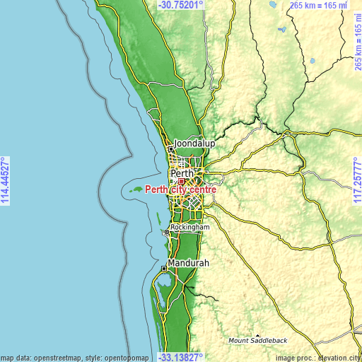 Topographic map of Perth city centre