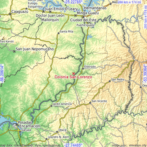 Topographic map of Colonia San Lorenzo