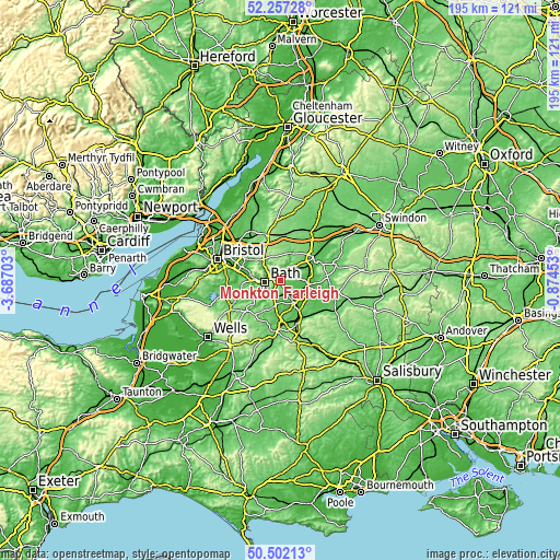 Topographic map of Monkton Farleigh