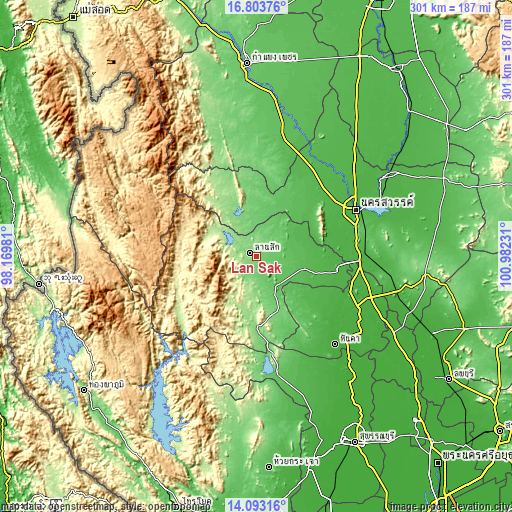 Topographic map of Lan Sak