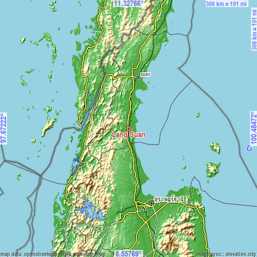 Topographic map of Lang Suan