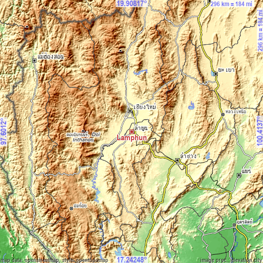 Topographic map of Lamphun