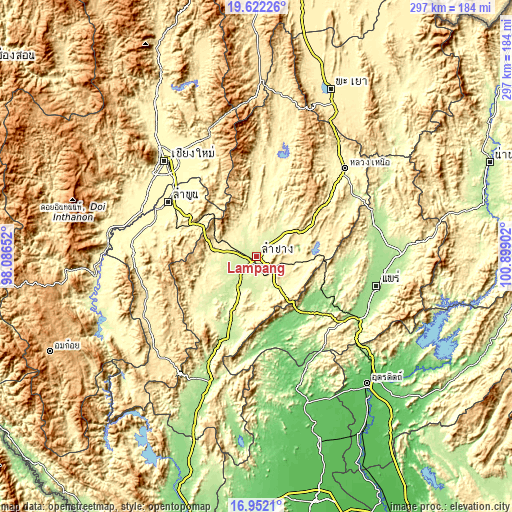 Topographic map of Lampang