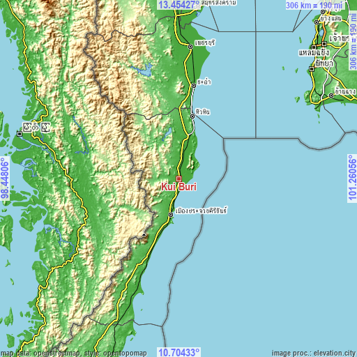 Topographic map of Kui Buri