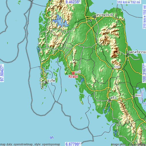 Topographic map of Krabi