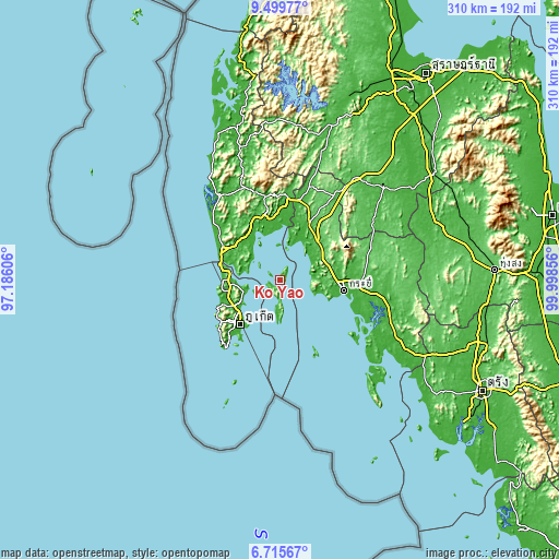 Topographic map of Ko Yao