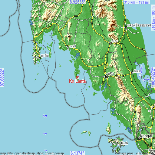 Topographic map of Ko Lanta