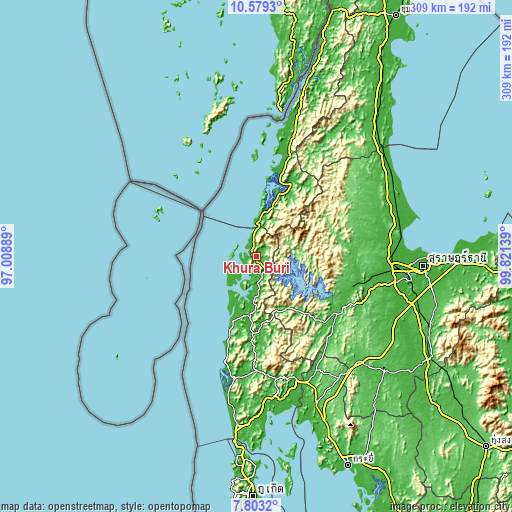 Topographic map of Khura Buri