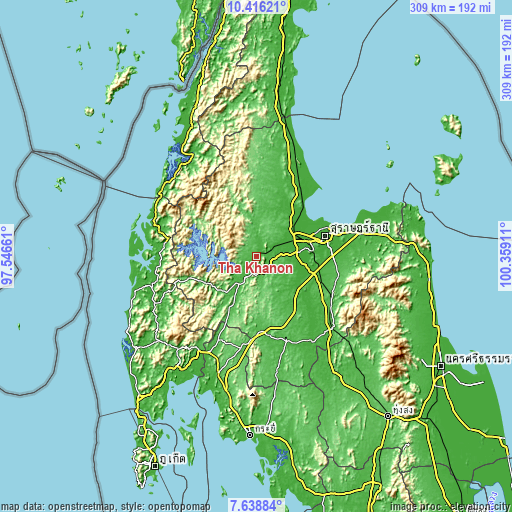 Topographic map of Tha Khanon