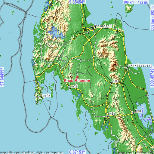 Topographic map of Khao Phanom