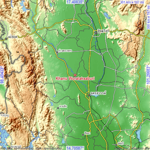 Topographic map of Khanu Woralaksaburi