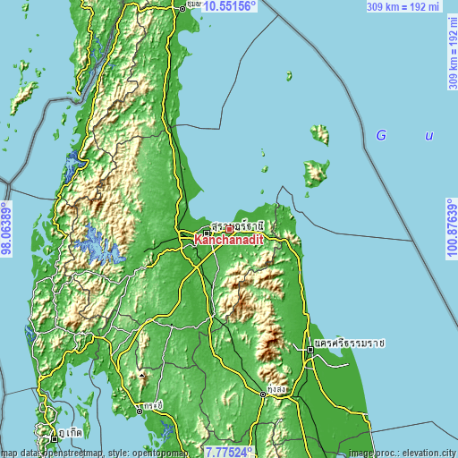 Topographic map of Kanchanadit