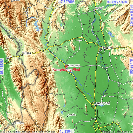 Topographic map of Kamphaeng Phet