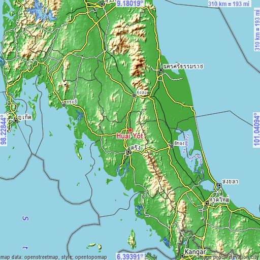 Topographic map of Huai Yot